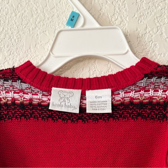 Koala Baby Red Christmas Holiday Reindeer Fair Isle Knit Sweater Size 6 Months - Picture 3 of 13